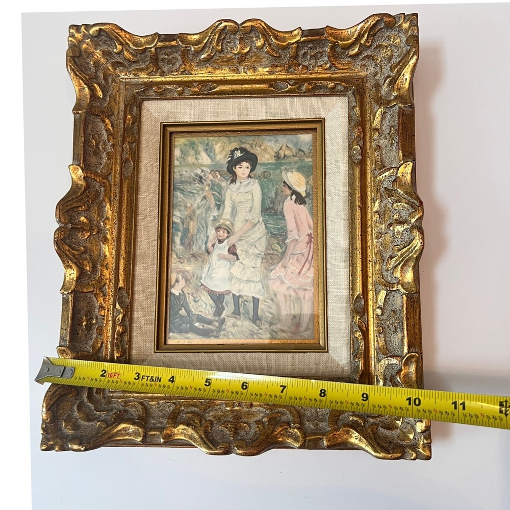 Vtg Renoir Children on the Seashore Framed Print Ornate Gold Frame Wall Art - Picture 9 of 12
